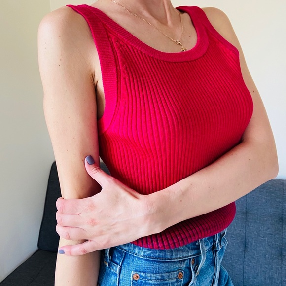 New Anthropologie magenta textured knit tank top ribbed - Picture 5 of 12